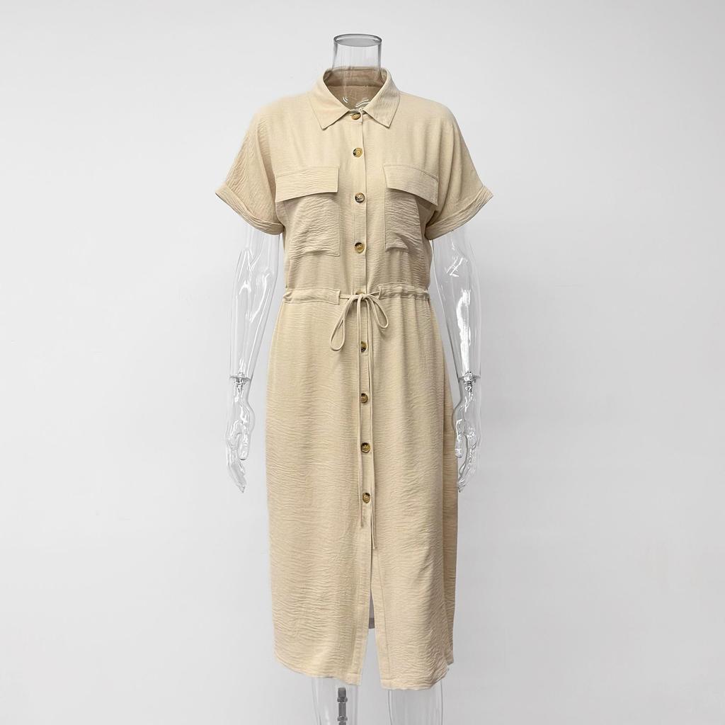 European & American French Summer Luxury Casual Lapel Short-Sleeved Dress for Women