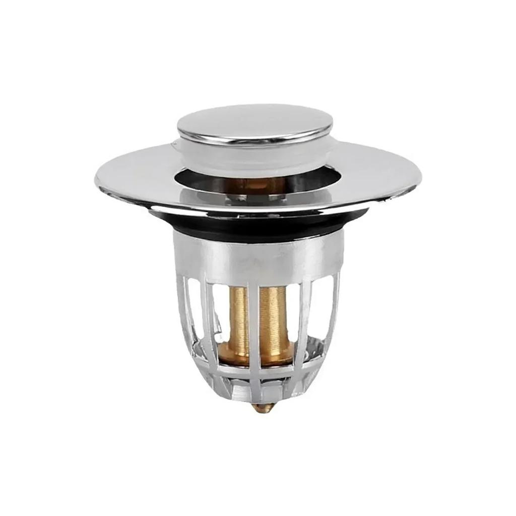 Rebound Drain Plug Filter Basin Pop-Up Chrome Sink Universal Filter With Hair Catcher Bathroom Sink Drain Plug Easy To Push