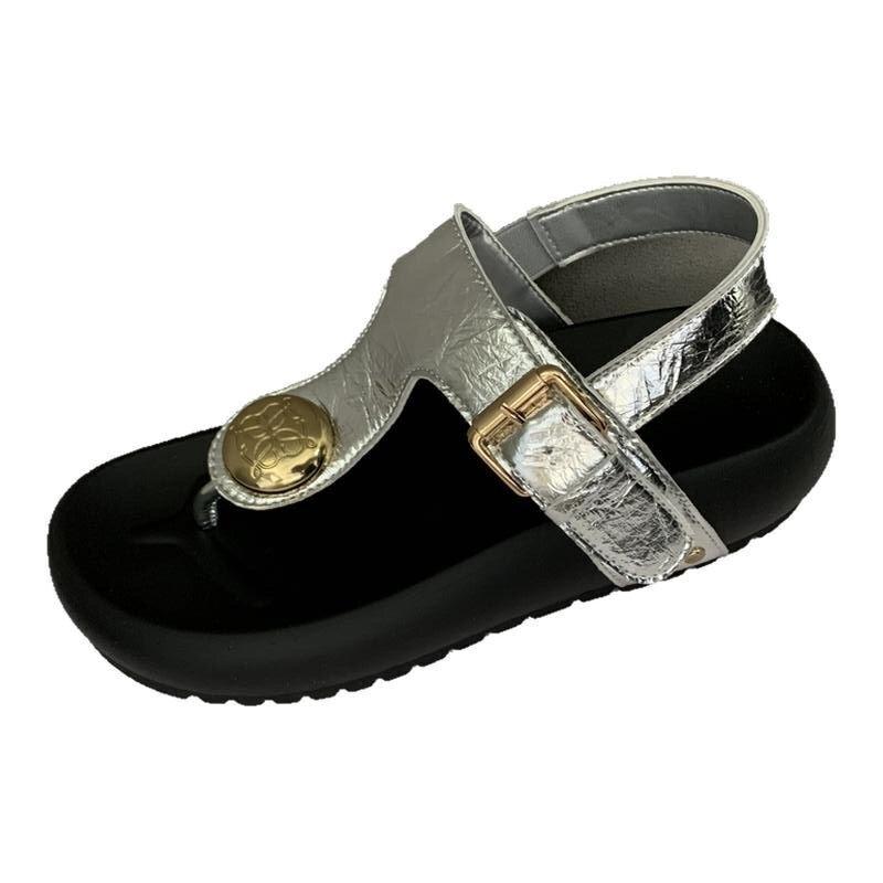 

Fashion High-quality Women s Sandals 2025 Luxury Metal Buckle Fashion Design Platform Women s Shoes Summer Casual Outdoor Beach Sandals 40 серебряный