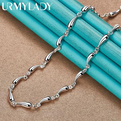 925 Sterling Silver Water Drop Chain 18 Inch Necklace For Women Fashion Jewelry MN343