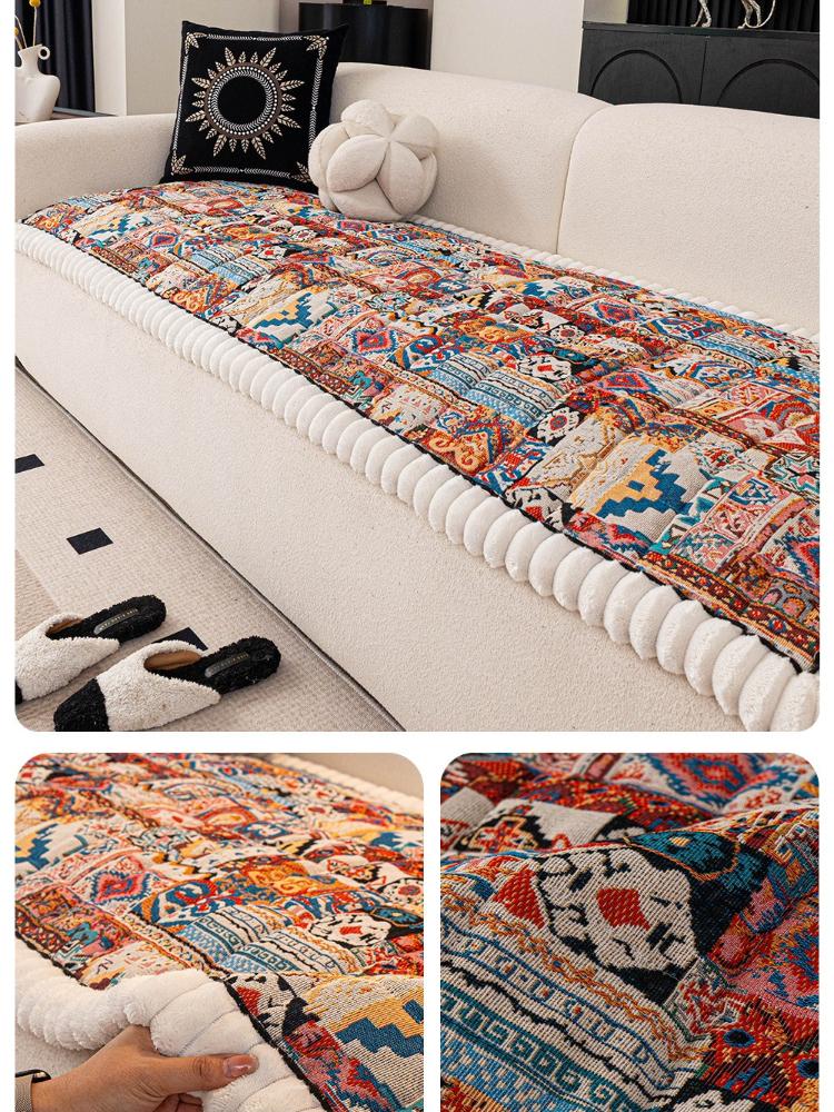 Bohemian Style Sofa Cushion Thick One-piece Anti Slip Sofa Cover Autumn Winter Soft Mat Window Sill Cushion Multi-purpose All Season Universal Cover