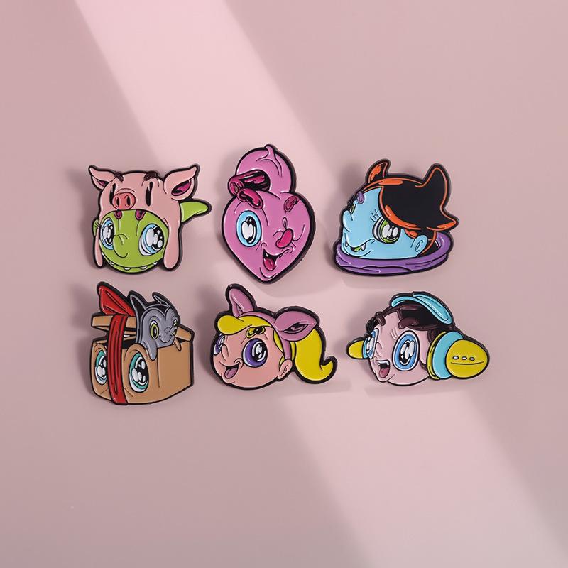 Character Delightful Anime Brooch In Alloy Material With Cute Bow And Lip Inspired Design