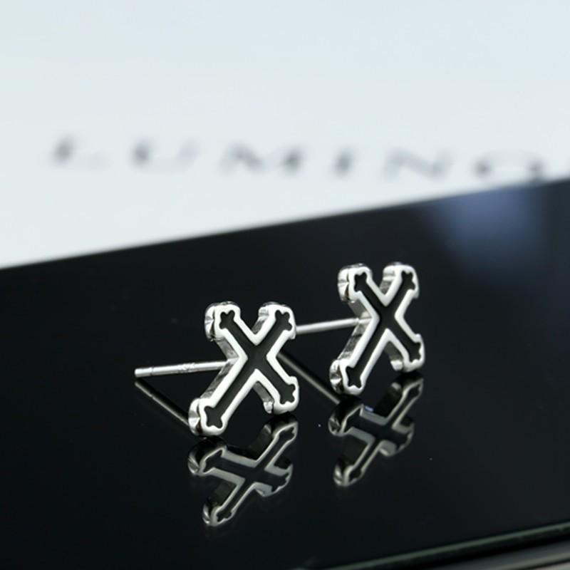 2023 Men's & Women's Black Cross Needle Stud Earrings: 925 Silver, Simple Piercing Jewelry