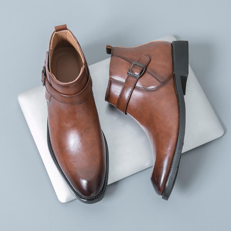 

Autumn and winter large size 45 leather boots men s high-top shoes 46 British style leather short boots men s zipper casual Chelsea boots 47 46