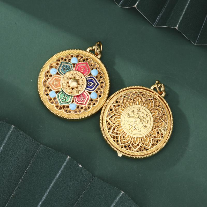 Ancient Gold Eight Treasures Compass Pendant Necklace - Five Blessings, DIY Beaded Style Accessory