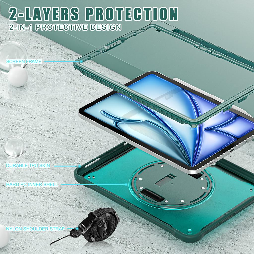 For iPad Air 11 (2025)/(2024)/Air (2022)/(2020)/Pro 11 (2022)/(2021)/(2020)/(2018) Case Kickstand Cover with Strap