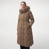 Tanbor Women's Long Goose Down Jacket with Detachable Fur Hood