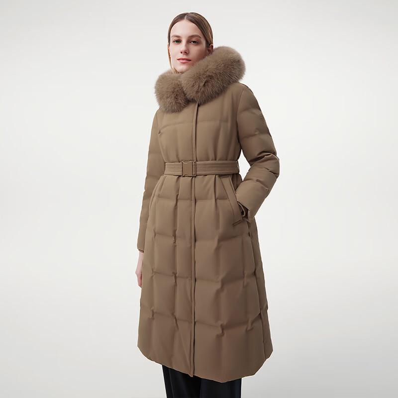 Tanbor Women's Long Goose Down Jacket with Detachable Fur Hood
