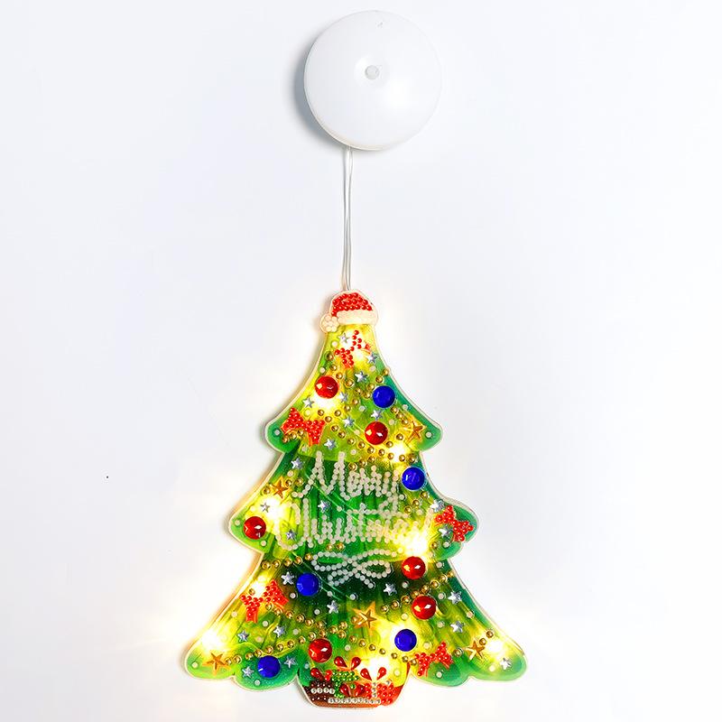 Led Suction Cup Light Diamond Painting, Christmas Tree Elderly Holiday Window Decoration Hanging Painting, Point Diamond Shape Hanging Light