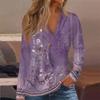 Women's T-Shirt Print V-Neck Button Ruffle Long Sleeve Top