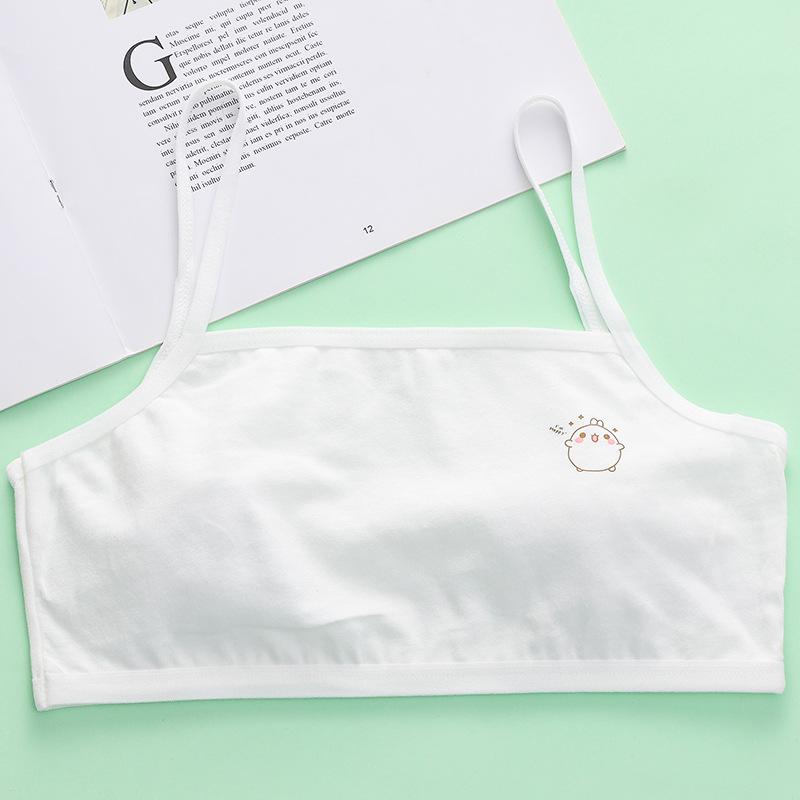 Pinduoduo Girls' Pure Cotton Cartoon Vest Bra - Anti-Protrusion Underwear for Elementary School Students