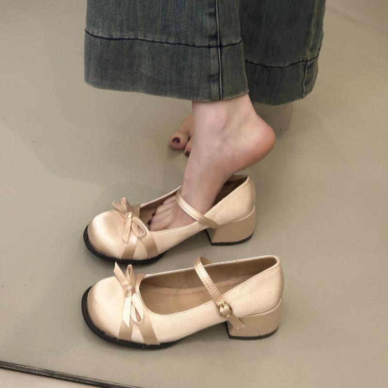 White Mary Jane Shoes Women's 2025 New Spring Versatile Bow French Shallow Mouth Single Shoes College Style Small Leather Shoes