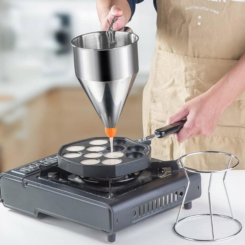 Professional 1200ML Pancake Batter Dispenser Stainless Steel Funnel Suitable for Baking Cupcakes Waffles with Stand