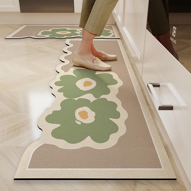 Minimalist Kitchen Door Mat Stylish Floral Anti Oil Stain Non Slip Stain Resistant Bathroom Mats