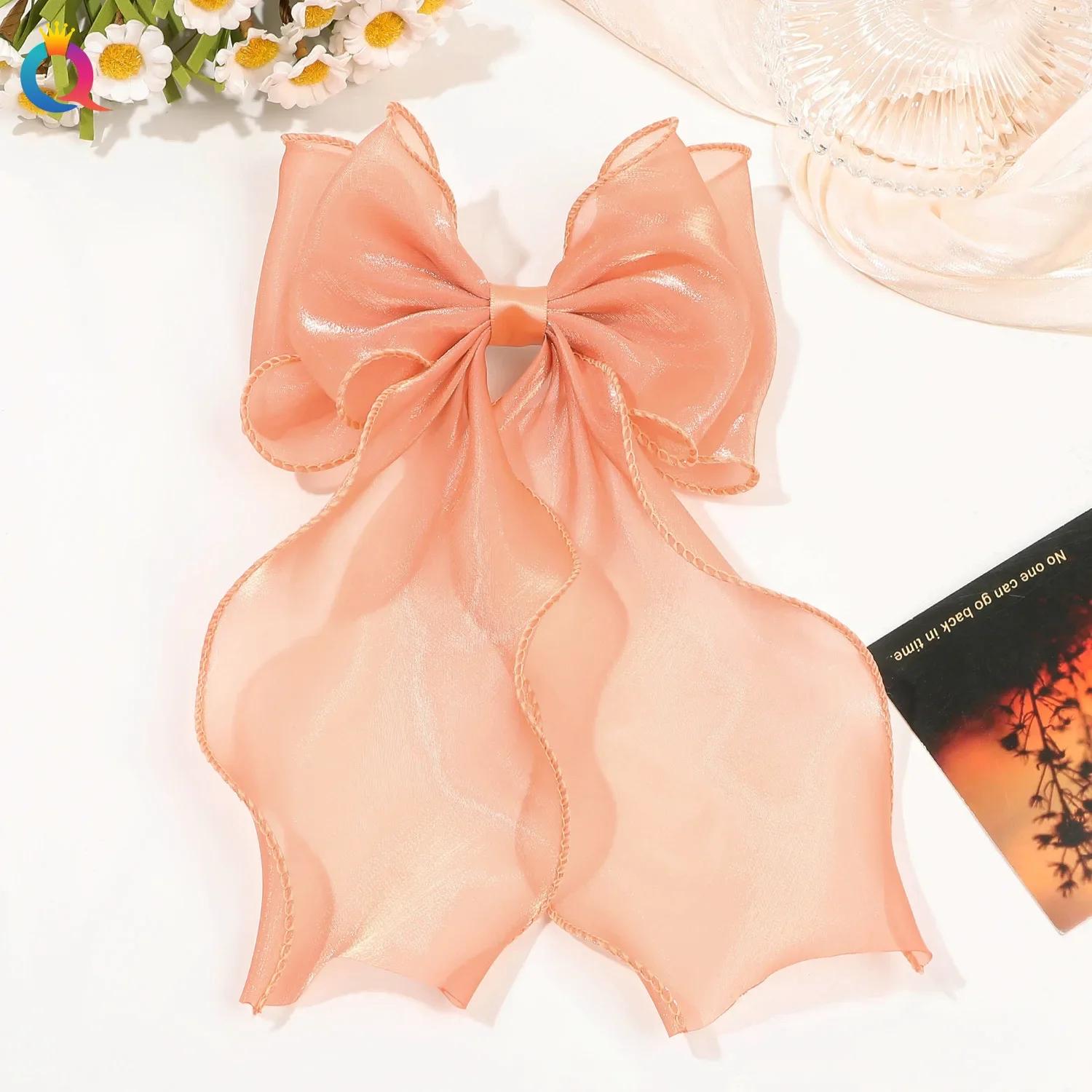 

Женская длинная заколка для волос с большим бантом, винтажная сетчатая заколка на затылок, аксессуары для волос для девочек