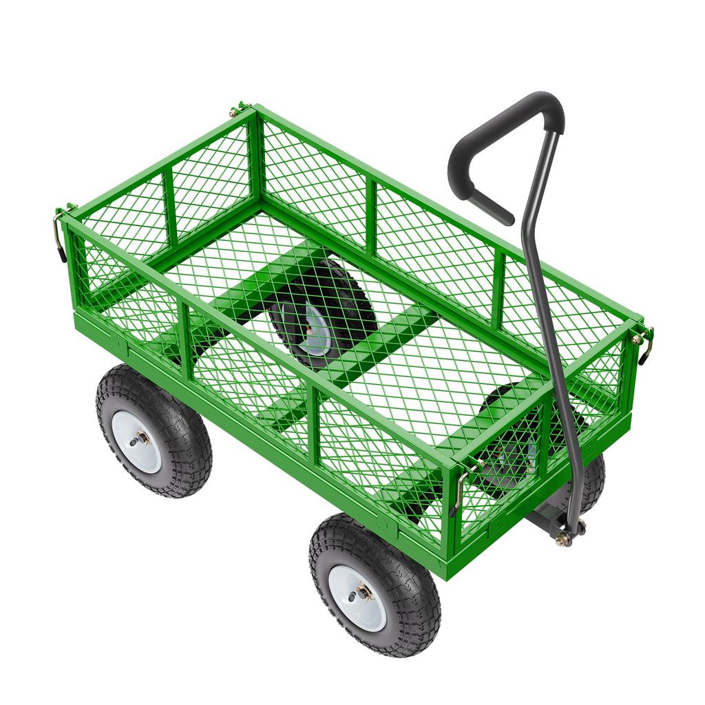 VEVOR 680 Lbs Steel Garden Cart On Wheels, Heavy Duty Garden Wagon Cart Pullable, Metal Outdoor Utility Yard Wagon Carts with 10" Tires