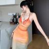 Holiday Vacation Wind Dopamine Beautiful Island Vacation Atmosphere Gradual Change Color Sunset Tie Dye Mesh Suspender Dress