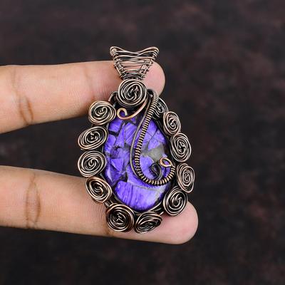 Ciondolo Charoite Rame Ciondolo Pietra Preziosa Avvolto con Filo di Rame Gioielli in Rame Fatti a Mano Ciondolo dal Design Unico Gioielli Avvolti con Filo Regalo di Matrimonio