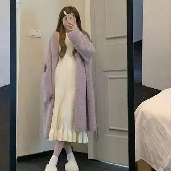 Early Autumn Knit Slimming Fishtail Skirt and Sweater Dress Set