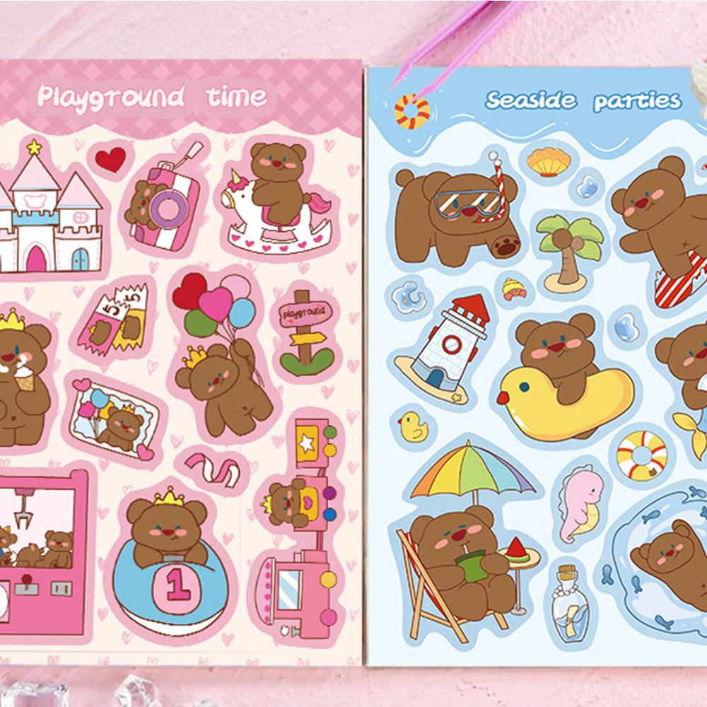 8 Cartoon Cocoa Bear Card Character Stickers DIY Hand Account Small Card Mobile Phone Case Decoration Korean Ins