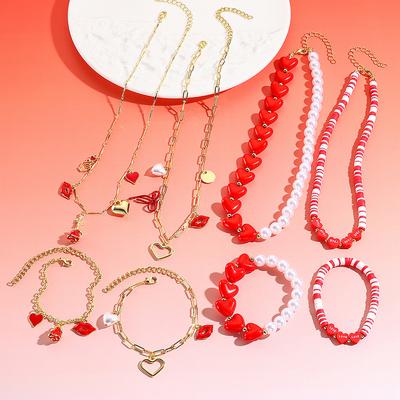 Valentine'S Day Jewelry Set Valentine'S Day Bracelet, Necklace, Premium Temperament Red Rose Love Necklace