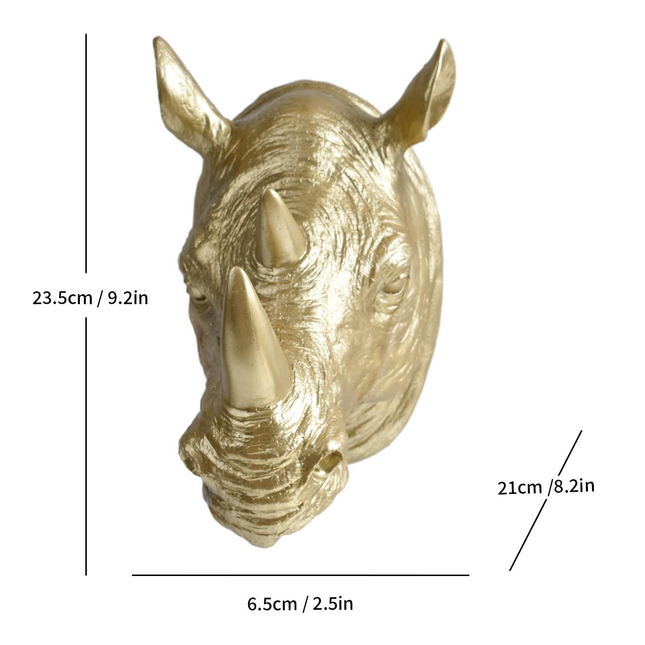 Resin Handicrafts Simulation Animal Sculpture Golden Rhinoceros Head Animal Heads Are Wall-mounted Background Wall Decoration
