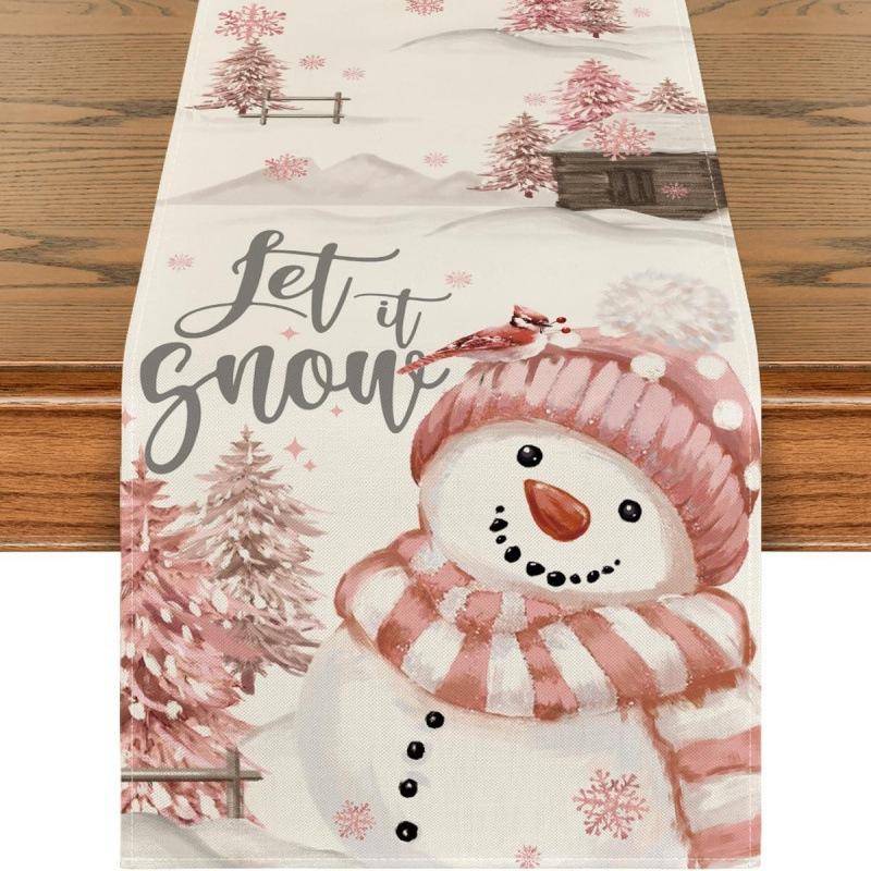 Festive Christmas Table Runner & Placemats Set - Cute Cartoon Print Heat-Resistant Coasters for Party Decor