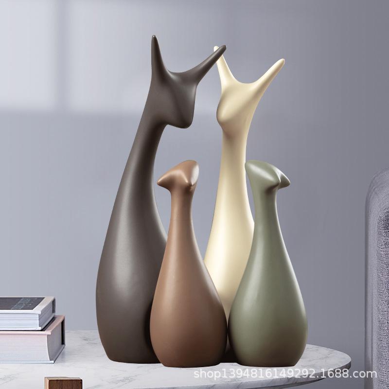 Nordic Ceramic Figurine Ornaments for Living Room TV Cabinet Wine Cabinet Entryway Deer Sculpture Creative Home Decor