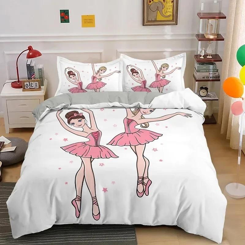 Ballet Dancer Girl Cartoon Dancing Comfortable Duvet Quilt Cover Pillowcase Bedding Set Children Bedroom Decoration Home Textile