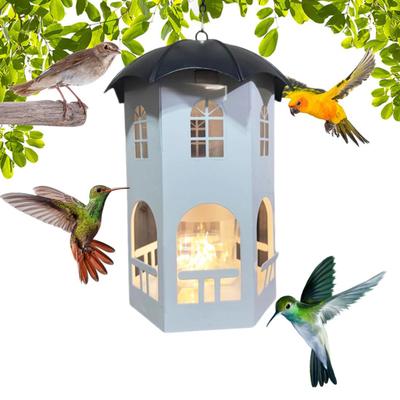 Comedouro de Pássaros de Metal com Luzes Resistente a Esquilos Comedouro para Beija-flores Impermeável Pendurado Alimentação