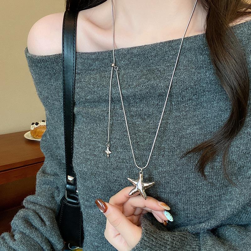 Korean Silver Star Pendant Necklace Women's Light Luxury Autumn and Winter New Long Sweater Chain with Accessories