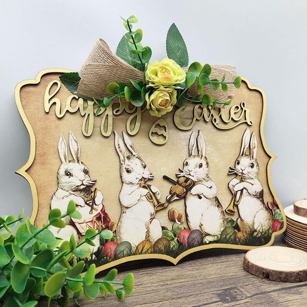 Wooden Easter Decoration Hanging Creative Wall Hanging Pendant Door Hanging  Background Layout