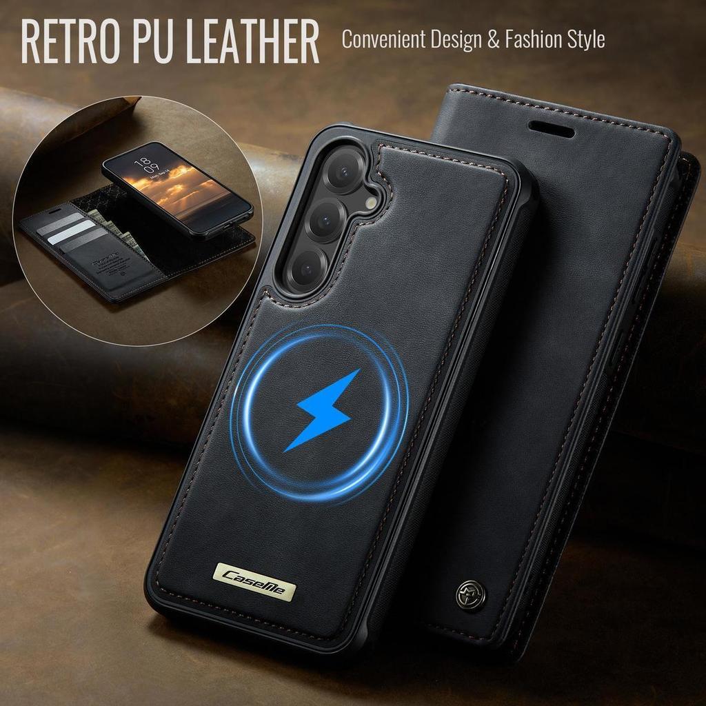 Applicable To Samsung S25 Mobile Phone Case S24Fe Split Flip Leather Case S23Plus Bracket S22 Plug-in Card S20 Magnetic Attraction