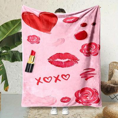 Lipstick and Lip Design Flannel Printed Blanket Suitable for All Seasons Suitable for Living Room Office Sofa and Travel