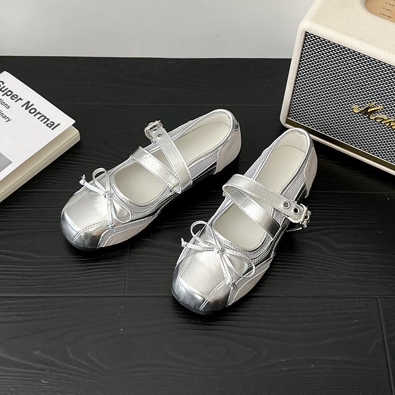 

Hot air French ballet shoes women s 2025 new summer bow Mary Jane fashion shoes versatile color matching Korea 35 срібний