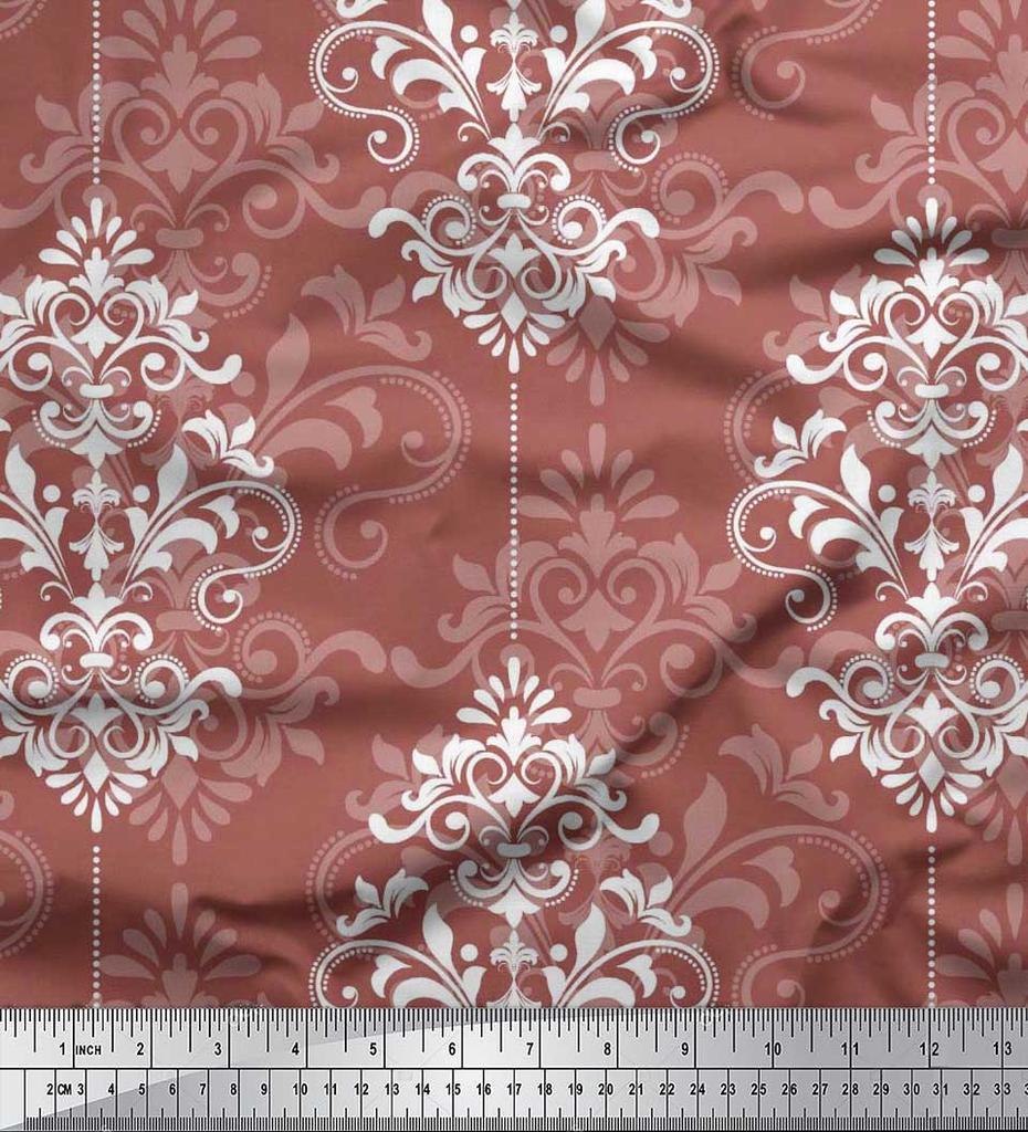Soimoi Japanischer Krepp-Satin-Stoff mit filigranem Damast-Druck, Meterware, 42 Zoll