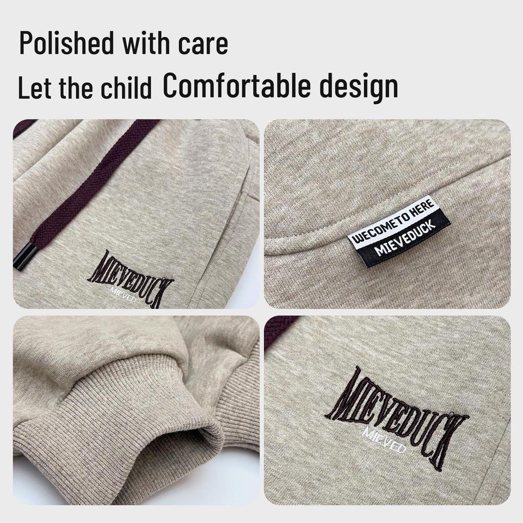 Spring 2026 Wheat Ear Embroidered Cotton Sweatpants for Kids - Loose, Cuffed, Casual Sports Pants