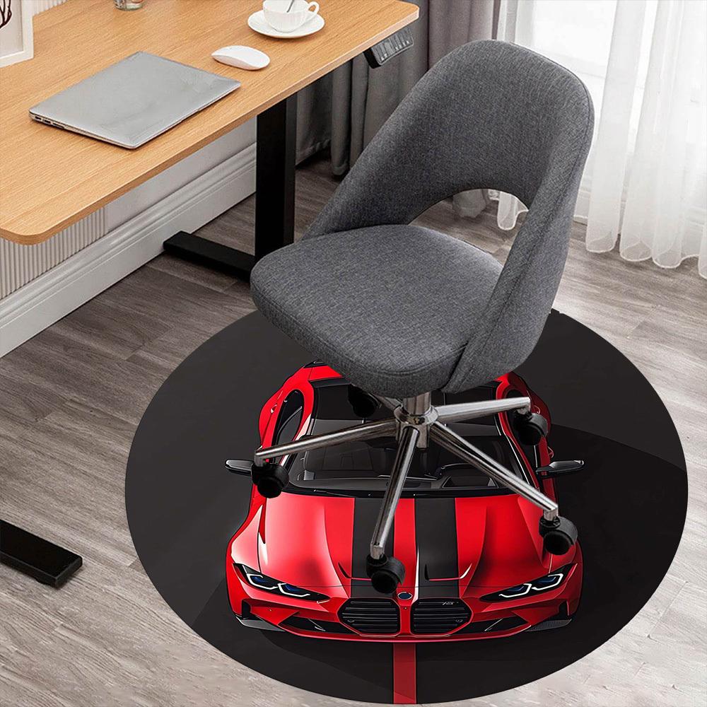 1 buc. Covoraș Rotund pentru Scaun, Design Mașină Sport Roșu și Negru, Covor de Zonă - Antiderapant, Covor de Podea pentru Birou, Dormitor, Decor Acasă, Cadou de Crăciun c0528002