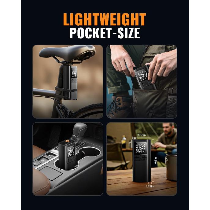 Tire Inflator Portable Air Compressor Cordless Air Pump with Digital Tire Pressure Gauge, Accurate Dual LCD Display & LED Light, for