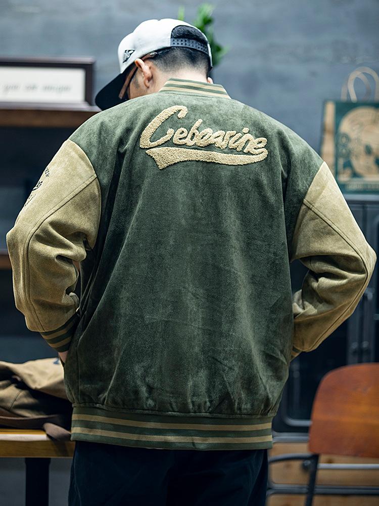 American Suede Baseball Jersey Men'S Loose Trendy Brand Large Size Casual Jacket Boys Winter Cotton Jacket Tide