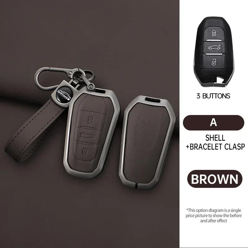 

Metal + Leather Car Key Case Cover Shell For Peugeot 308 508 2008 3008 5008 Citroen C3 C5 Aircross Ds5 Ds6 9 3 7 Crossback