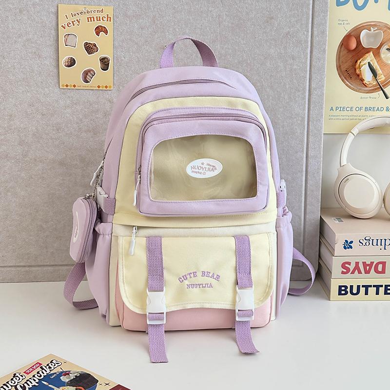 Girls Backpack Junior High School Student Backpack Color Contrast Student Schoolbag