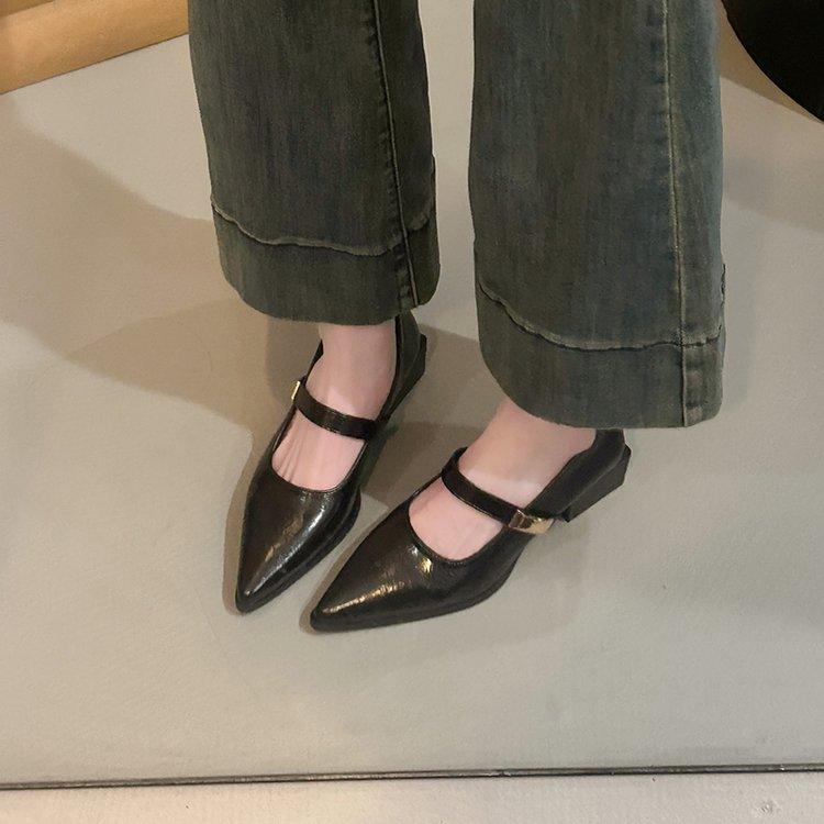 [Youshilai] Pointed Temperament Mary Jane Shoes Women's 2025 Spring New One-word Retro Casual Versatile Single Shoes