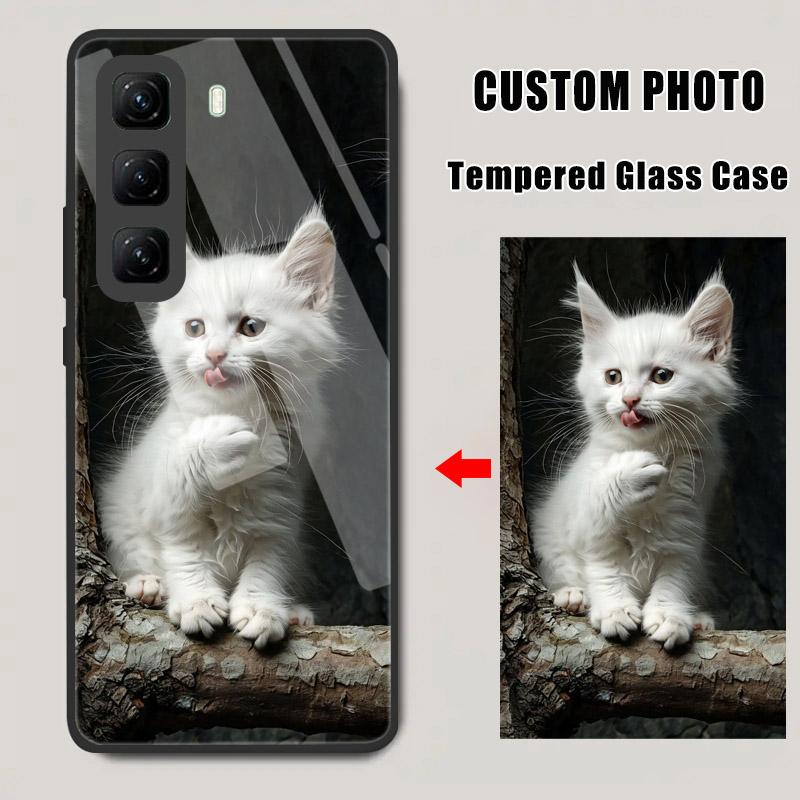 Custom Tempered Glass Phone Case For Infinix Hot 20i 20S 40i 40 50 50i Pro Plus 9 12 Play Smart 9 Personalize Picture DIY Cover