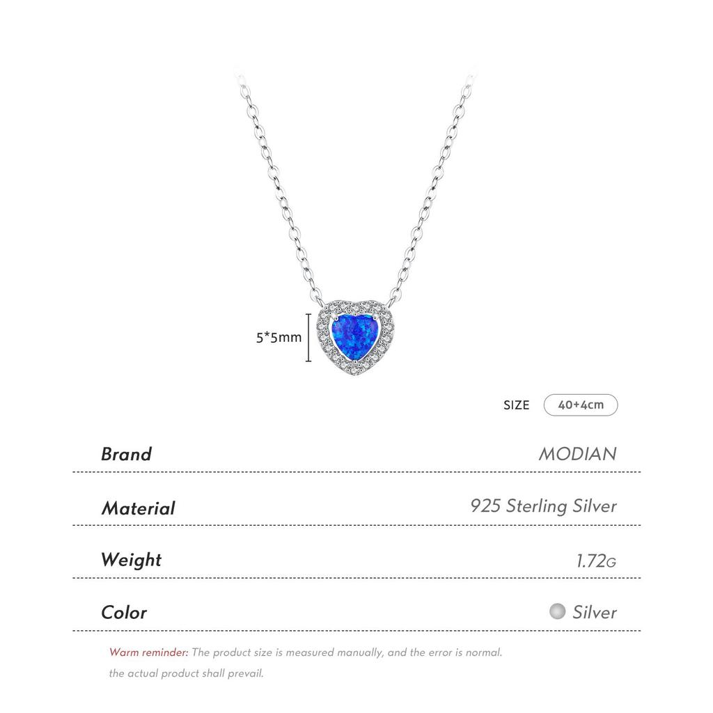 MODIAN Echte 925 Sterling Silber Exquisite Blaue Opal Herz Anhänger Halskette Für Frauen Edlen Schmuck Romantische Jahrestag Geschenke