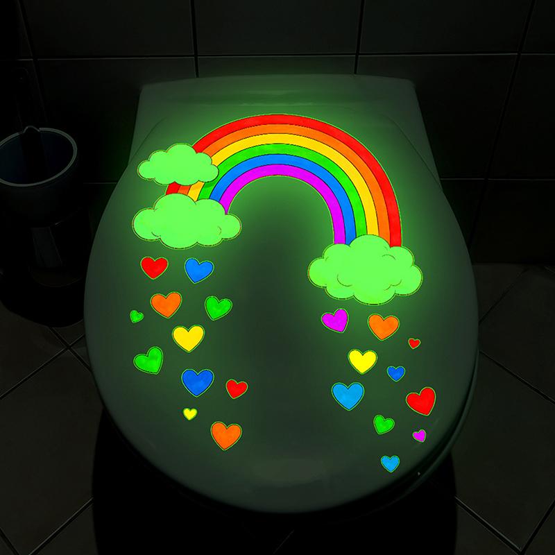 Glow-In-The-Dark Rainbow Heart Toilet Stickers Self-Adhesive Removable Wall Decals Car Stickers Glowing Home Decor