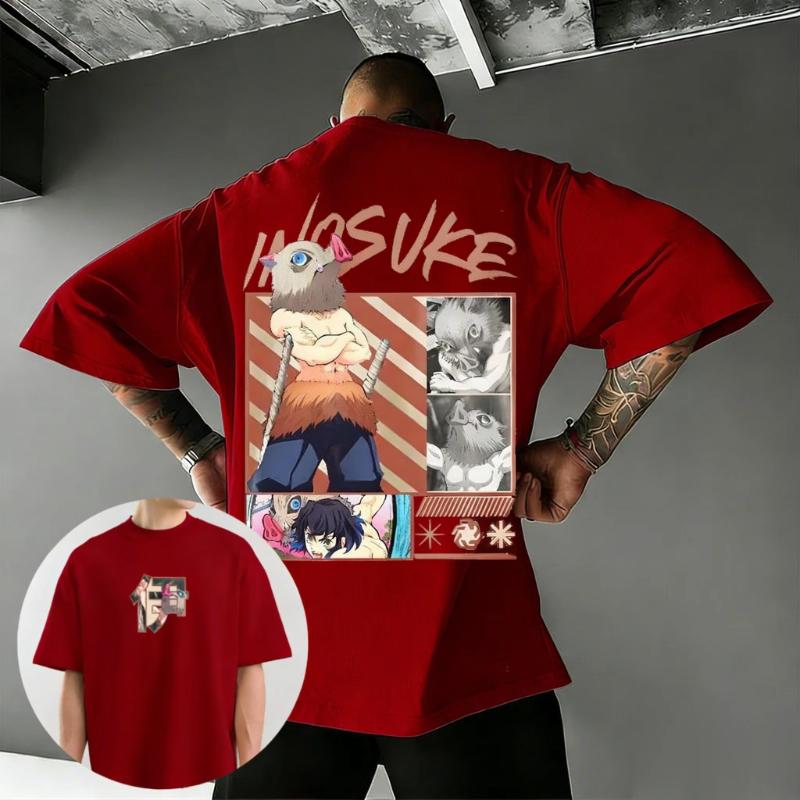2026 Demon Slayer Mens and Womens Summer Tshirt New Anime Inosuke Printed Harajuku Large Casual Loose Y2K Parent Child Top