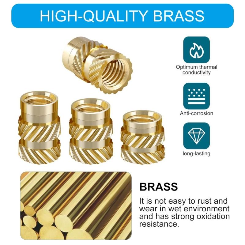380Pcs Threaded Inserts 2/2.5/3/4/5/6mm Metric Knurled Nut Brass Embedding Nut for Printing 3D Printer Parts