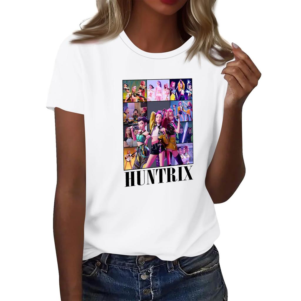 Women's  Group 2D Printed Round Neck Short Sleeve Top