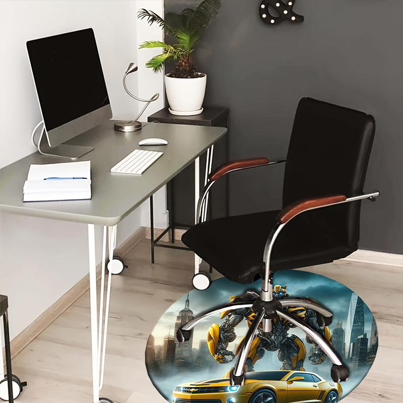 1pc TransformersBumblebee in Cityscape Round carpet, Made of Polyester,Perfect for Decorating Office Chairs, Living Rooms fplt199